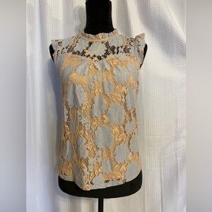 Monteau Blue & Tan Lace Tank Top Forest Fairy Look Size Small